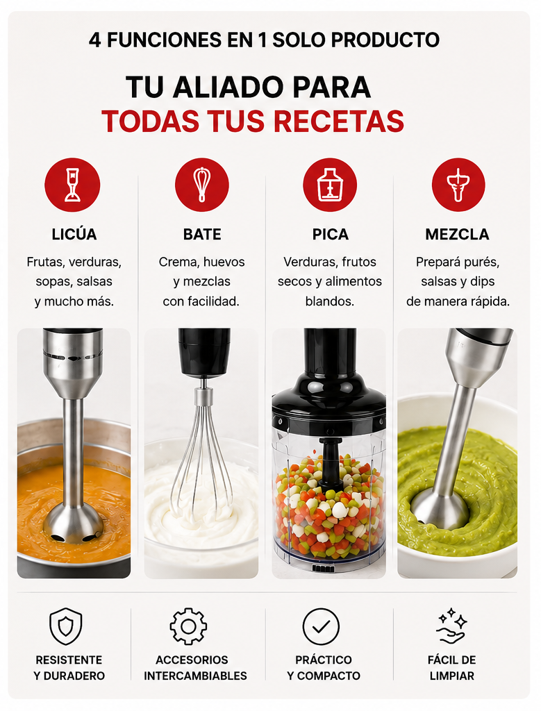 Licuadora Mano 4 En 1 800W