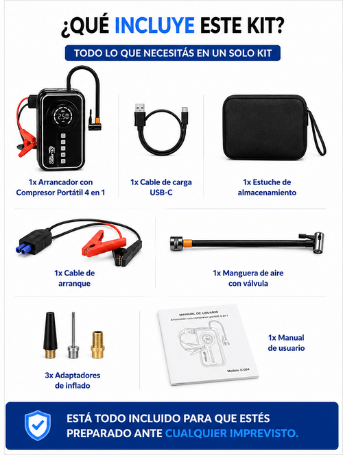 Arrancador inflador a bateria 4 EN 1