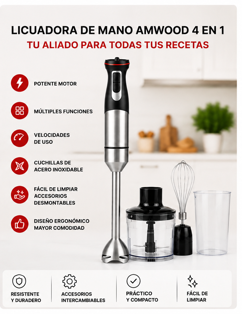 Licuadora Mano 4 En 1 800W