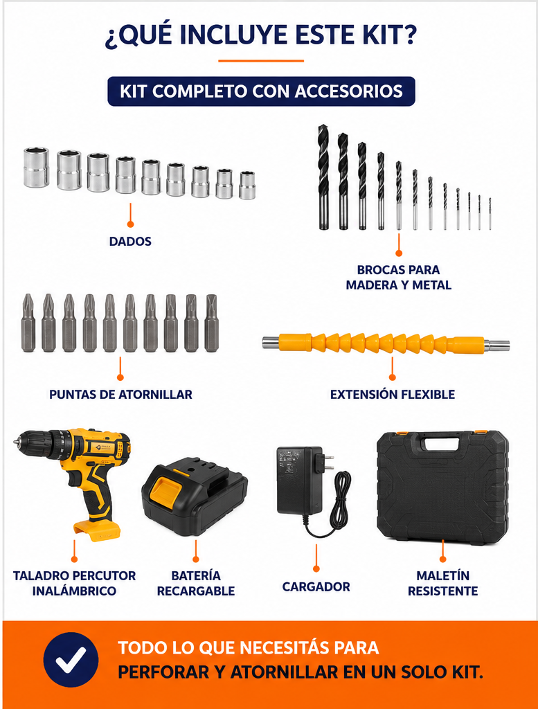 Kit de taladro percutor y atornillador