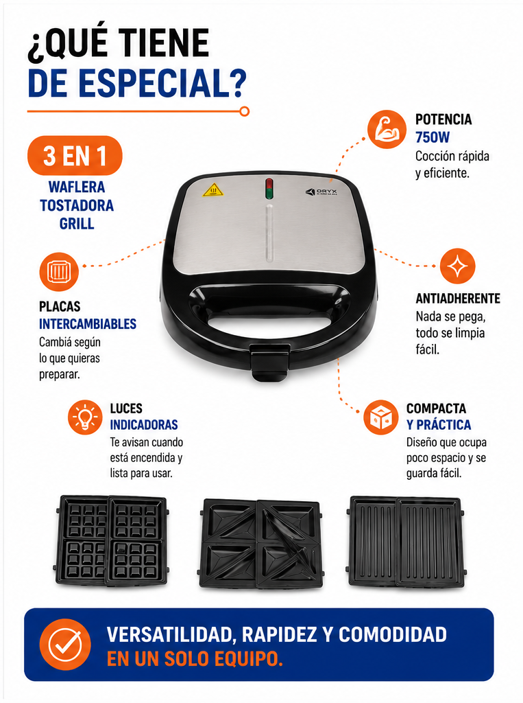 Sandwichera 3 en 1 – Waflera, Tostado