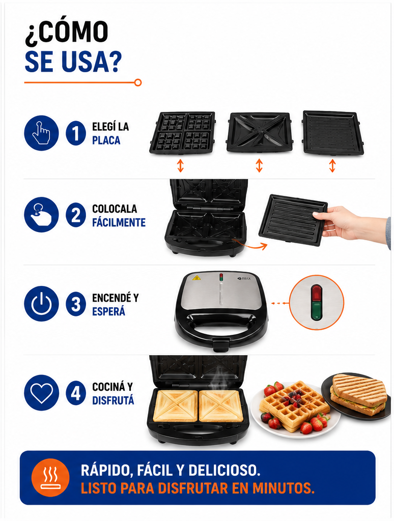 Sandwichera 3 en 1 – Waflera, Tostado
