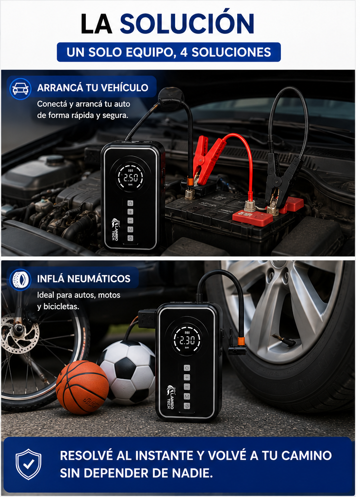 Arrancador inflador a bateria 4 EN 1