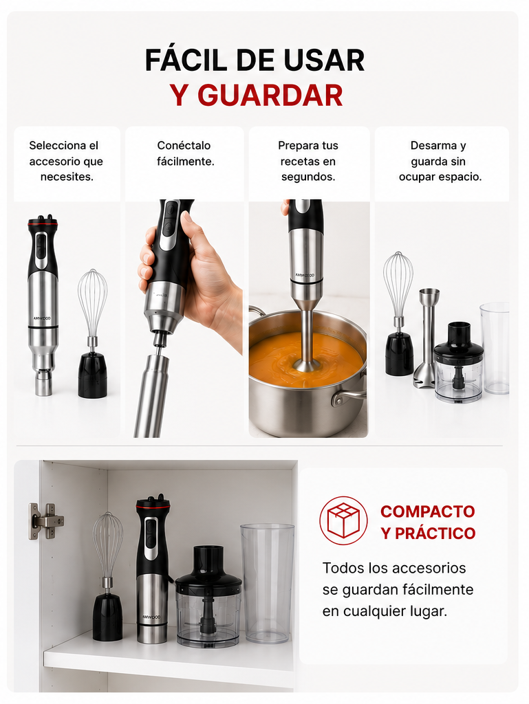 Licuadora Mano 4 En 1 800W