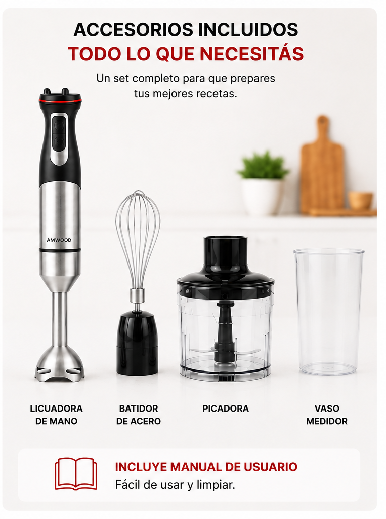 Licuadora Mano 4 En 1 800W