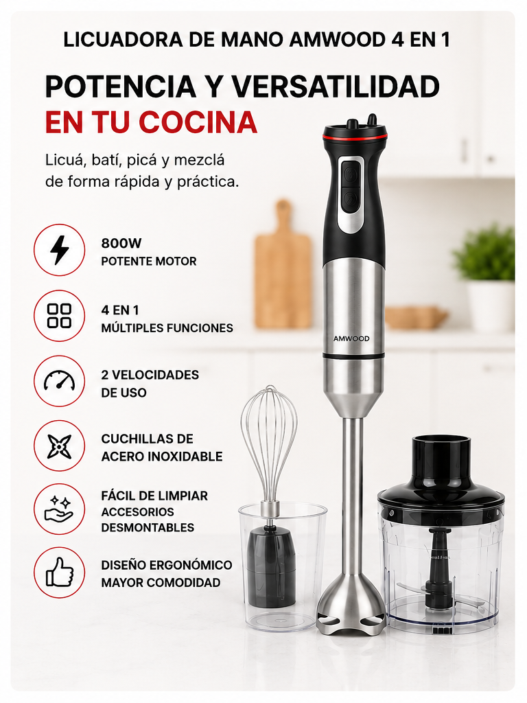 Licuadora Mano 4 En 1 800W